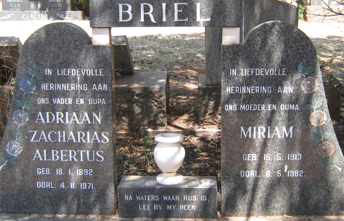 BRIEL Adriaan Zacharias Albertus 1892-1971 &amp; Miriam 1913-1982