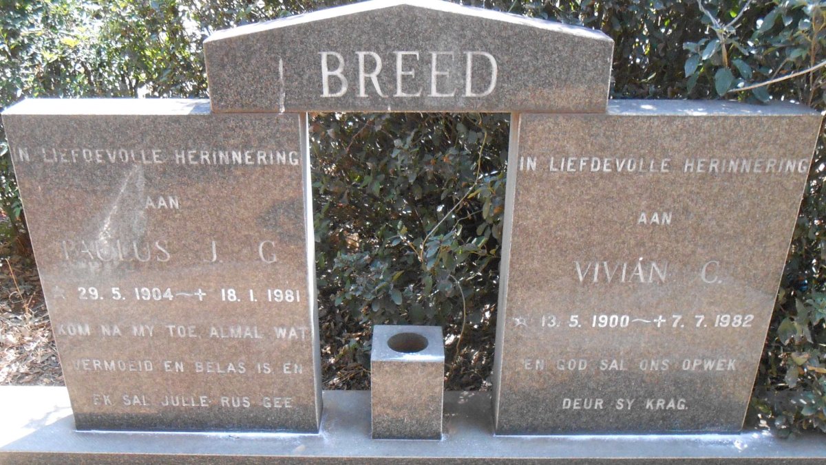 BREED Paulus J.G. 1904-1981 &amp; Vivian C. 1900-1982