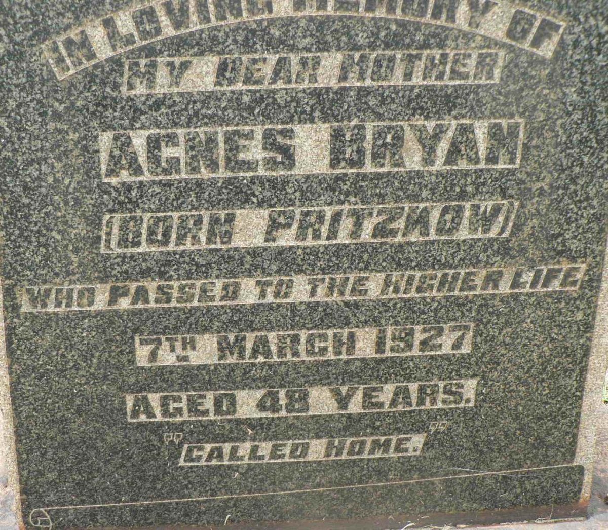 BRYAN Agnes nee PRITZKOW -1927