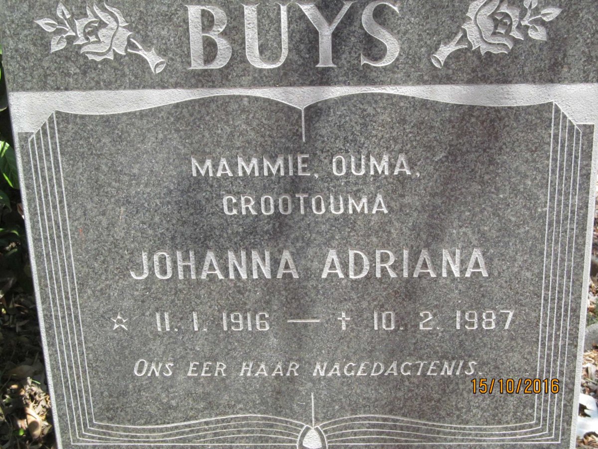 BUYS Johanna Adriana 1916-1987