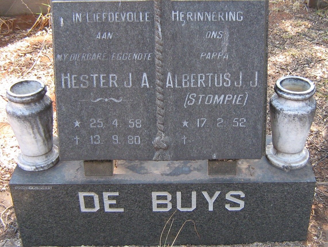 BUYS Albertus J. J., de 1952- &amp; Hester J. A. 1958-1980