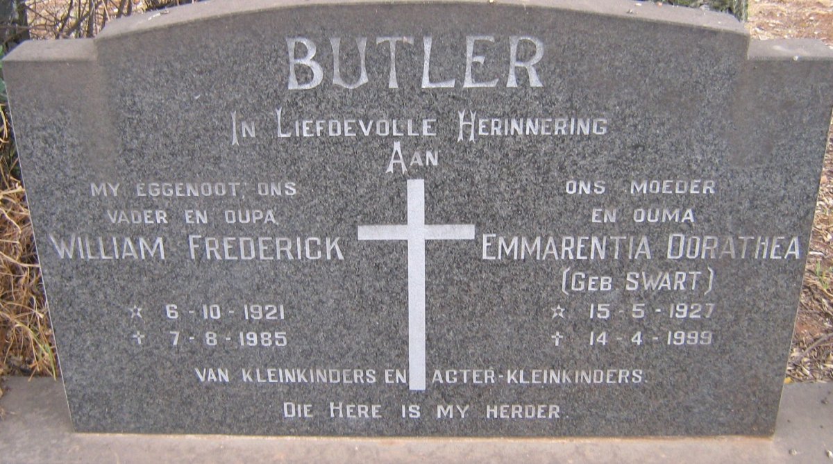 BUTLER William Frederick 1921-1985 &amp; Emmarentia Dorathea SWART 1927-19995