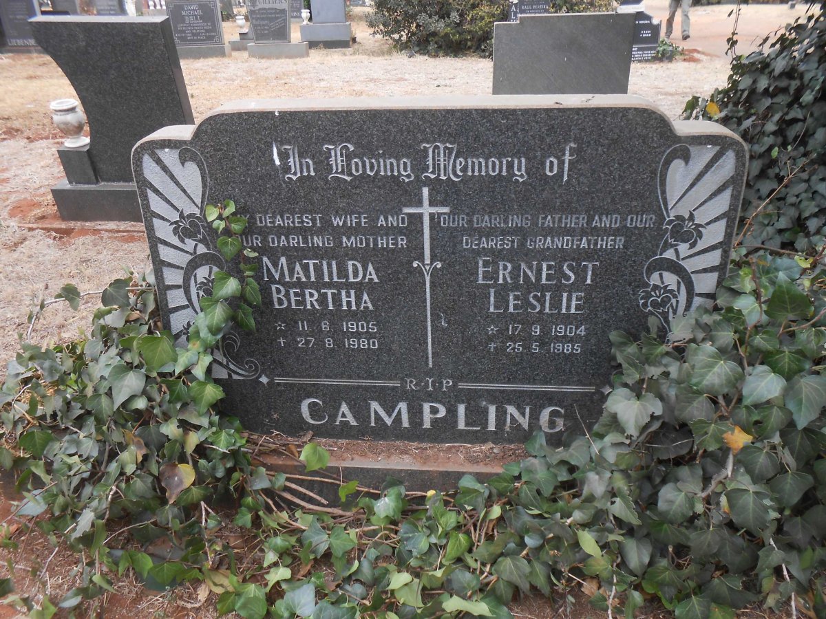 CAMPLING Ernest Leslie 1904-1985 &amp; Matilda Bertha 1905-1980