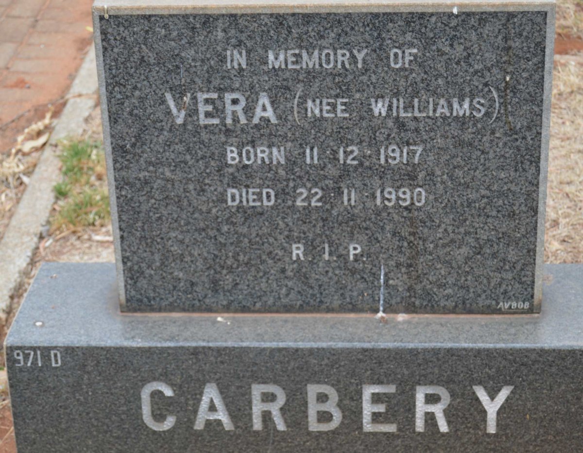 CARBERY Vera nee WILLIAMS 1917-1990