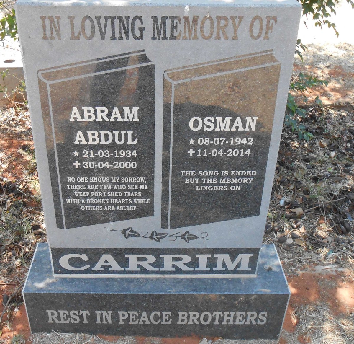 CARRIM Abram Abdul 1934-2000 :: CARRIM Osman 1942-2014