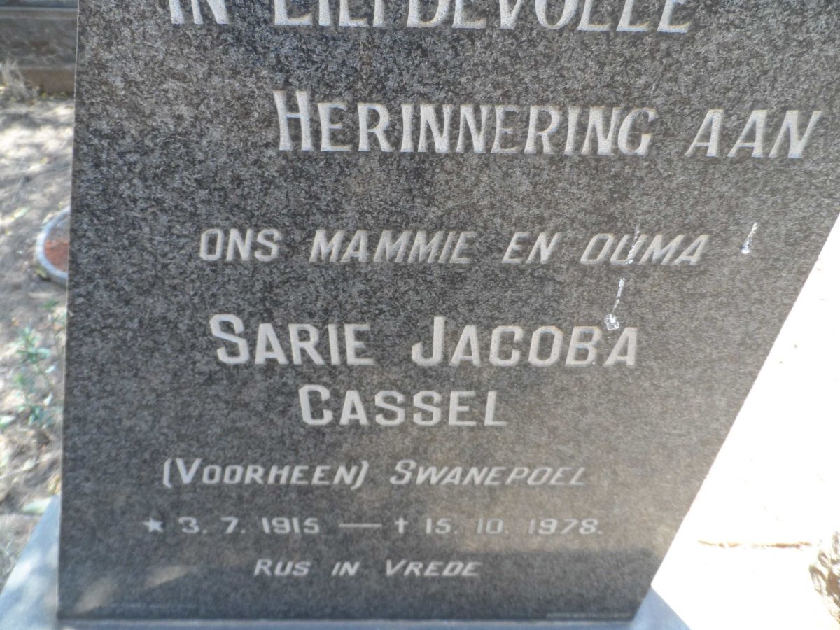 CASSEL Sarie Jacoba voorheen SWANEPOEL 1915-1978