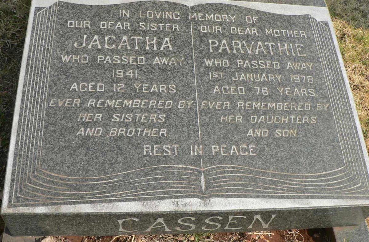 CASSEN Parvathie -1978 :: CASSEN Jacatha -1941 