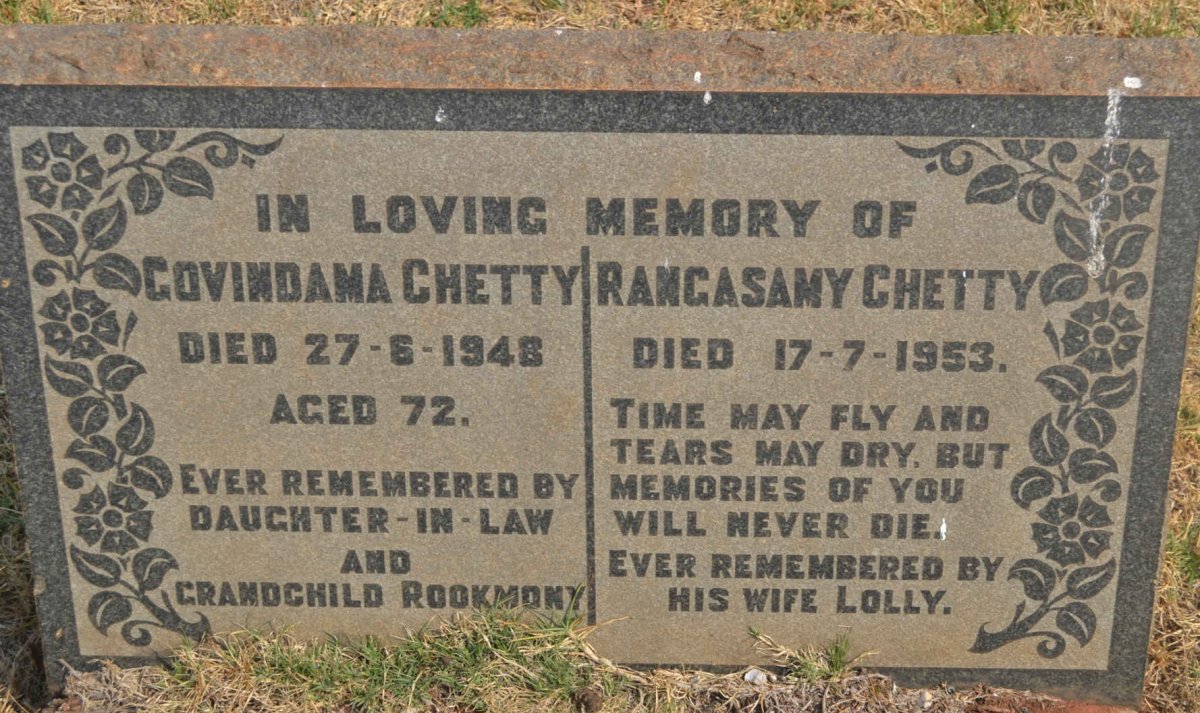 CHETTY Rangasamy -1953 :: CHETTY Govindama -1948