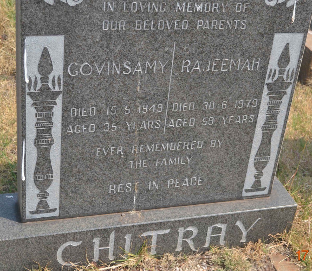 CHITRAY Govinsamy -1949 &amp; Rajeemah -1979