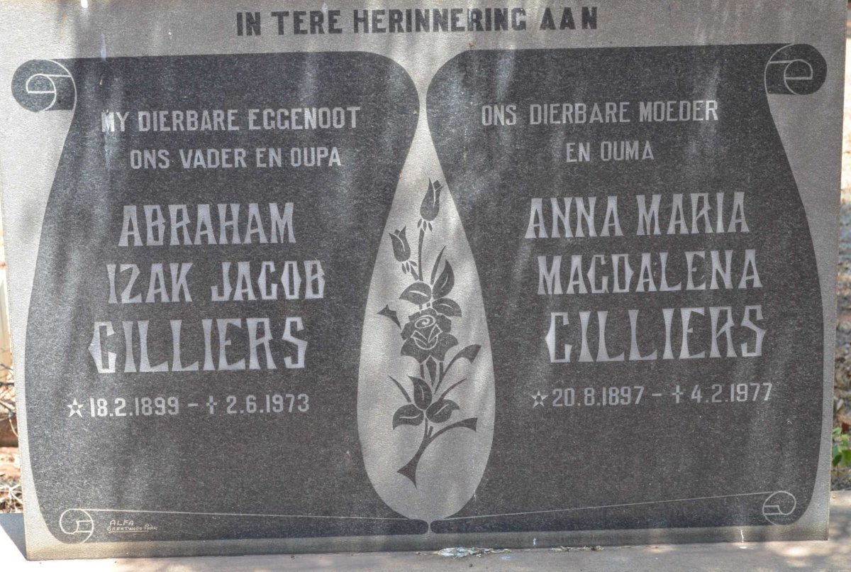 CILLIERS Abraham Izak Jacob 1899-1973 &amp; Anna Maria Magdalena 1897-1977