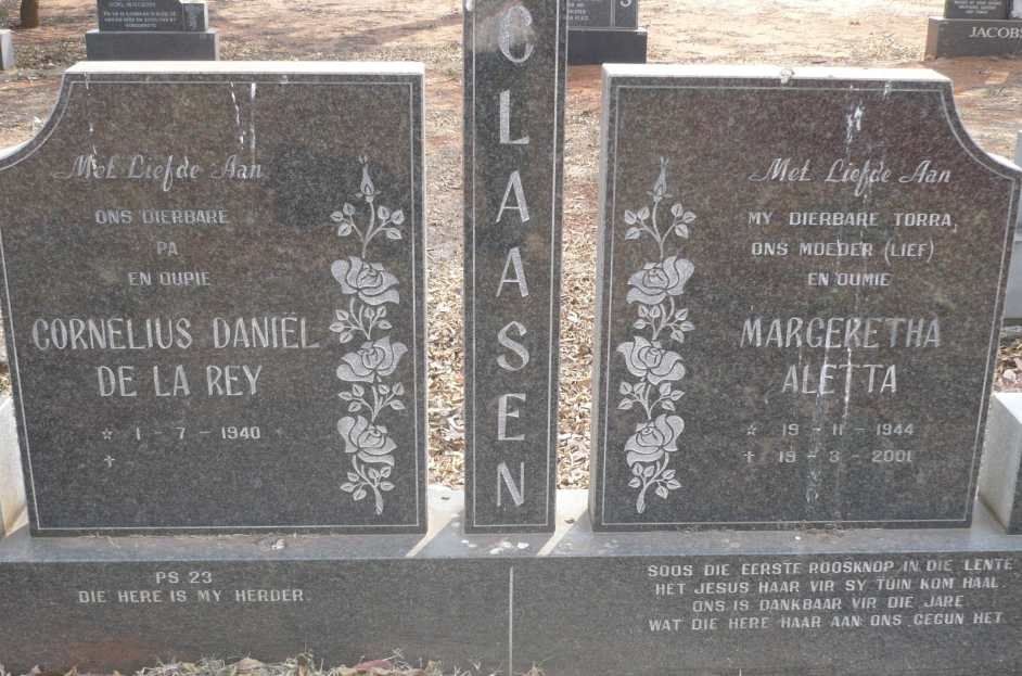 CLAASEN Cornelius Daniel de la Rey 1940- &amp; Margeretha Aletta 1944-2001
