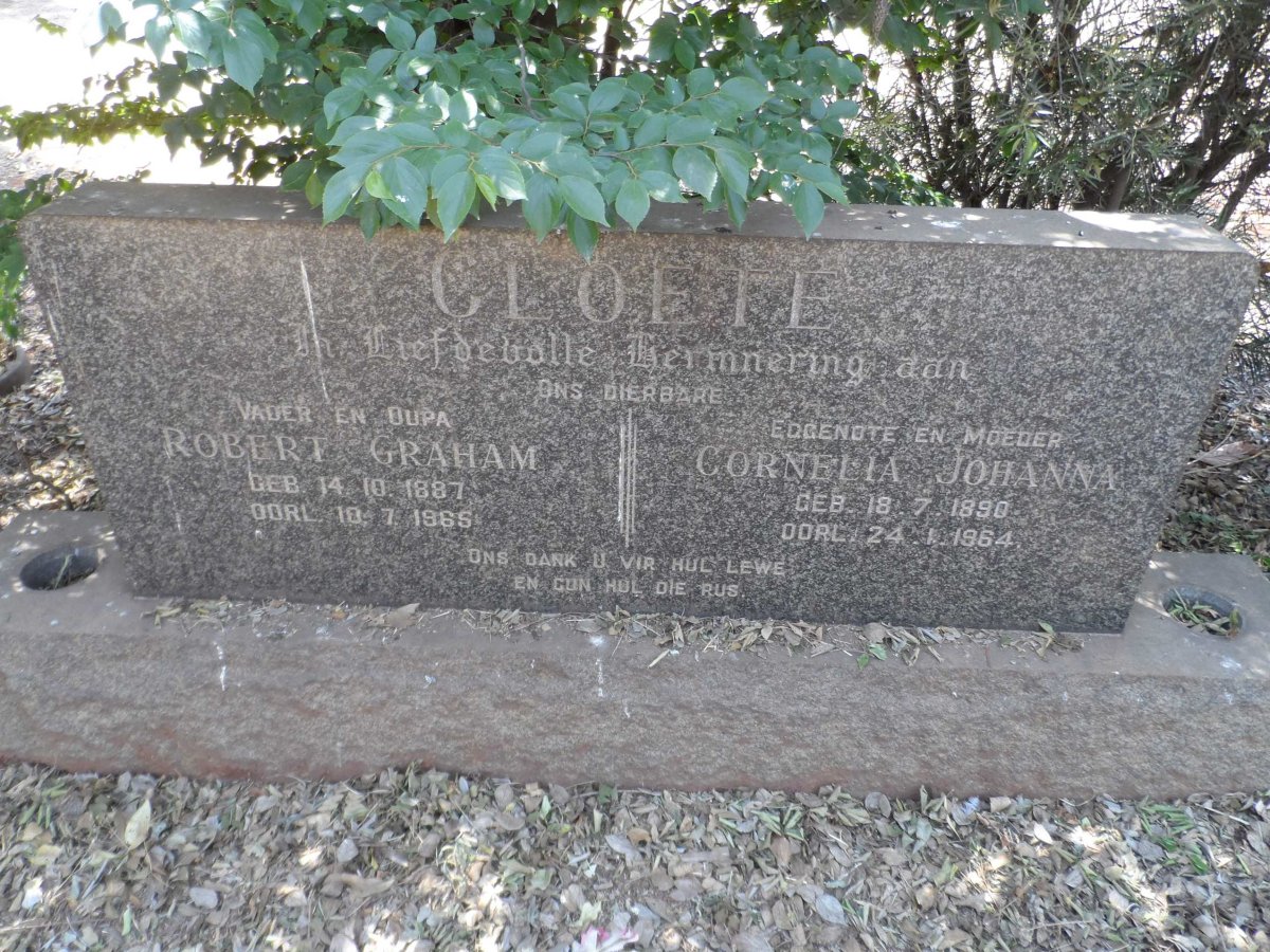CLOETE Robert Graham 1887-1965 &amp; Cornelia Johanna 1890-1964