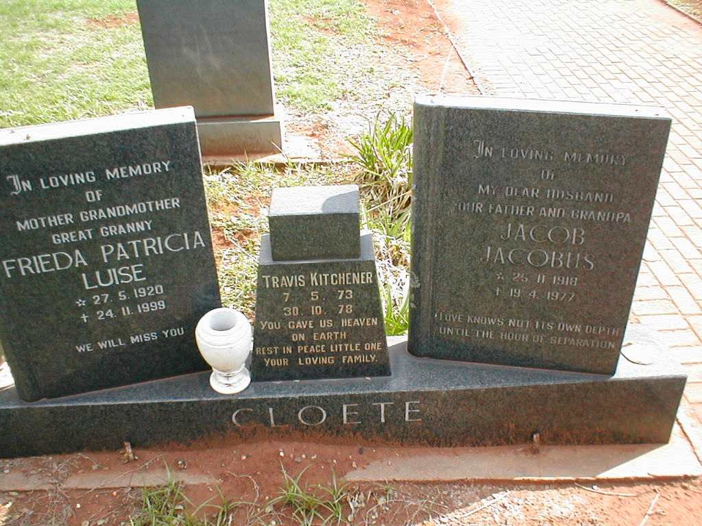 CLOETE Jacob Jacobus 1918-1977 &amp; Frieda Patricia Luise 1920-1999 :: KITCHENER Travis 1973-1978