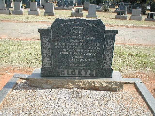 CLOETE Dirk Johannes Jacobus van Velde 1894-1949 &amp; Cornelia Maria Johanna GROBLER 1899-1973