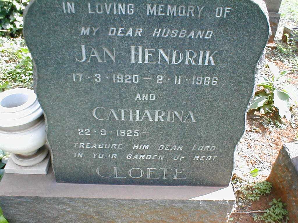 CLOETE Jan Hendrik 1920-1966 &amp; Catharina 1925-
