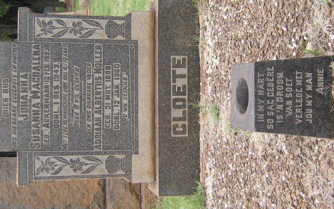 CLOETE Adriaan Albertus Moller 1888-1960 &amp; Johanna Susanna Magdalena ACKERMANN 1893-1943