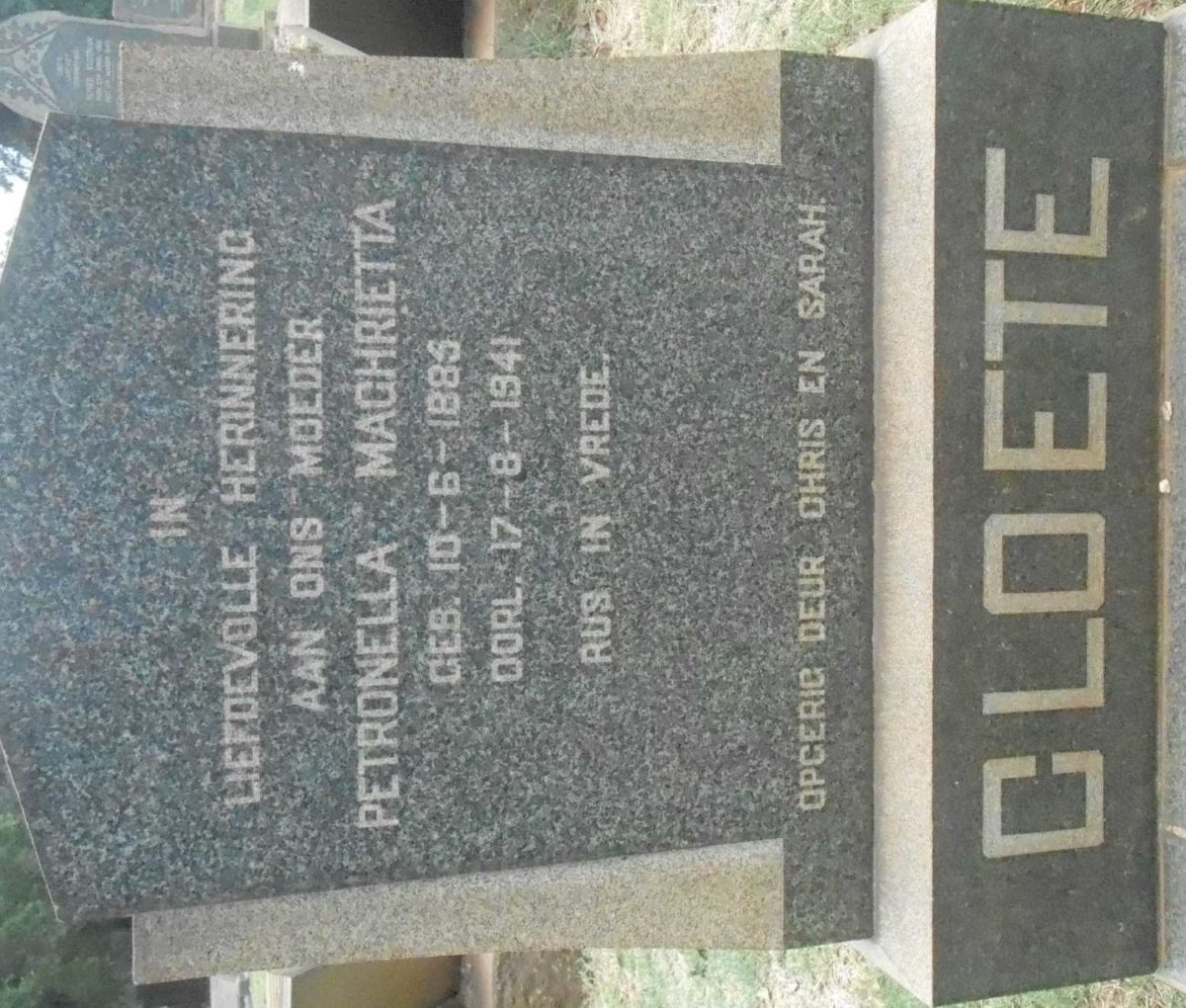 CLOETE Petronella Maghrietta 1885-1941