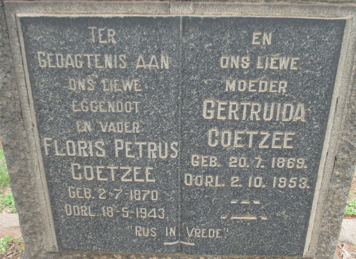 COETZEE Floris Petrus 1870-1943 &amp; Gertruida 1869-1953