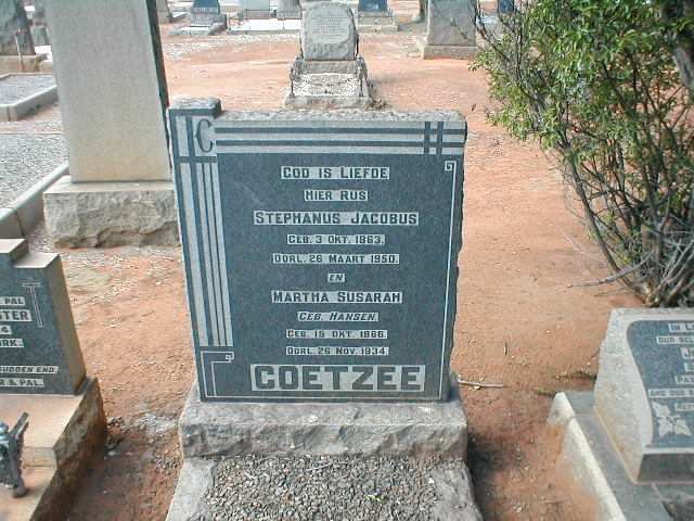 COETZEE Stephanus Jacobus 1863-1950 &amp; Martha Susarah HANSEN 1866-1934