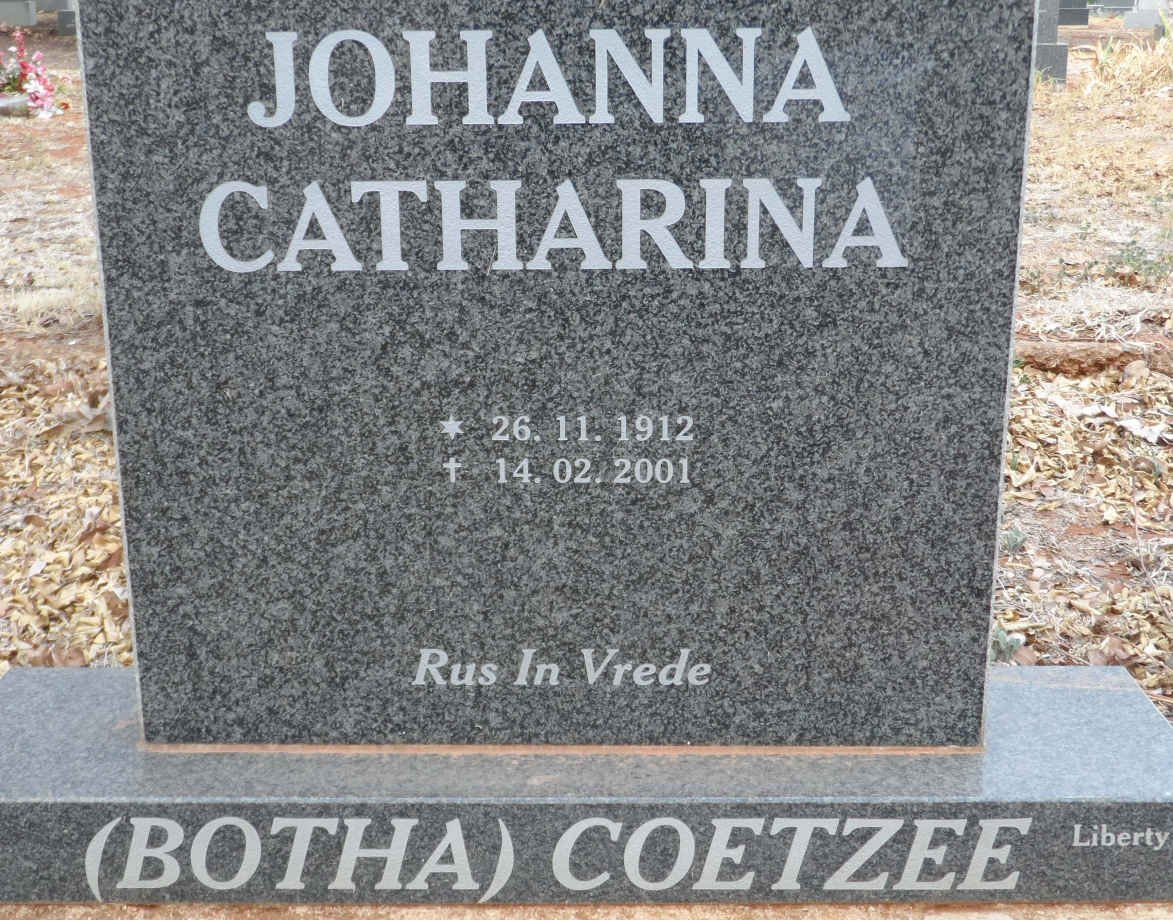 COETZEE Johanna Catharina nee BOTHA 1912-2001