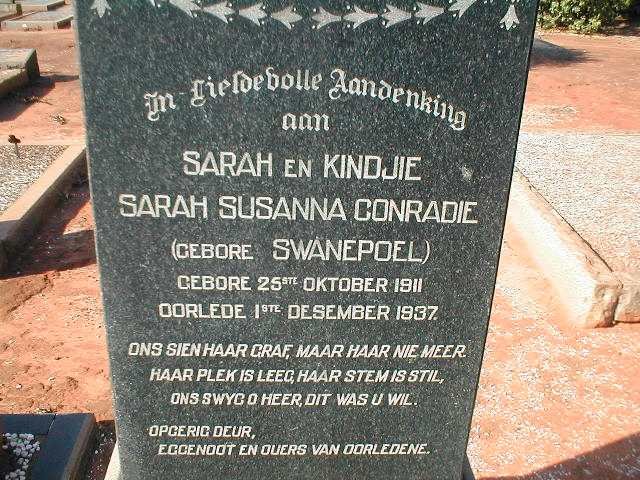 CONRADIE Sarah Susan nee SWANEPOEL 1911-1937 :: CONRADIE ? -1937