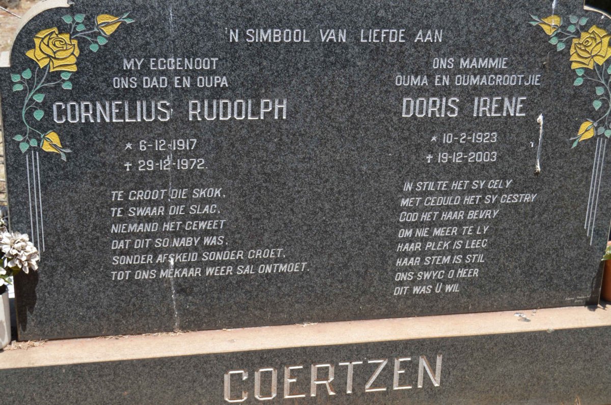 COERTZEN Cornelius Rudolph 1917-1972 &amp; Doris Irene 1923-2003