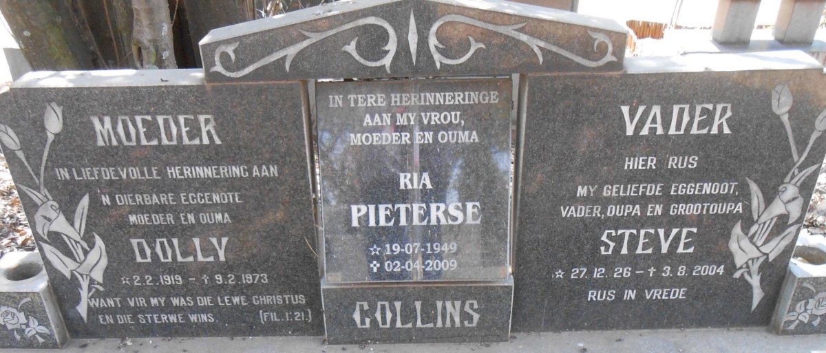 COLLINS Steve 1926-2004 &amp; Dolly 1919-1973 :: PIETERSE Ria 1949-2009