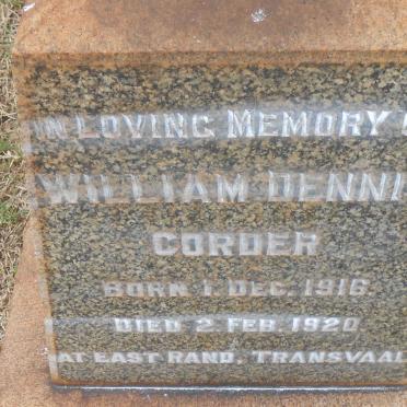 CORDER William Dennis 1916-1920
