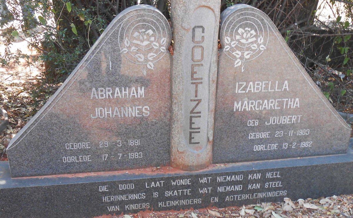 COETZEE Abraham Johannes 1891-1983 &amp; Izabella Margaretha JOUBERT 1903-1982