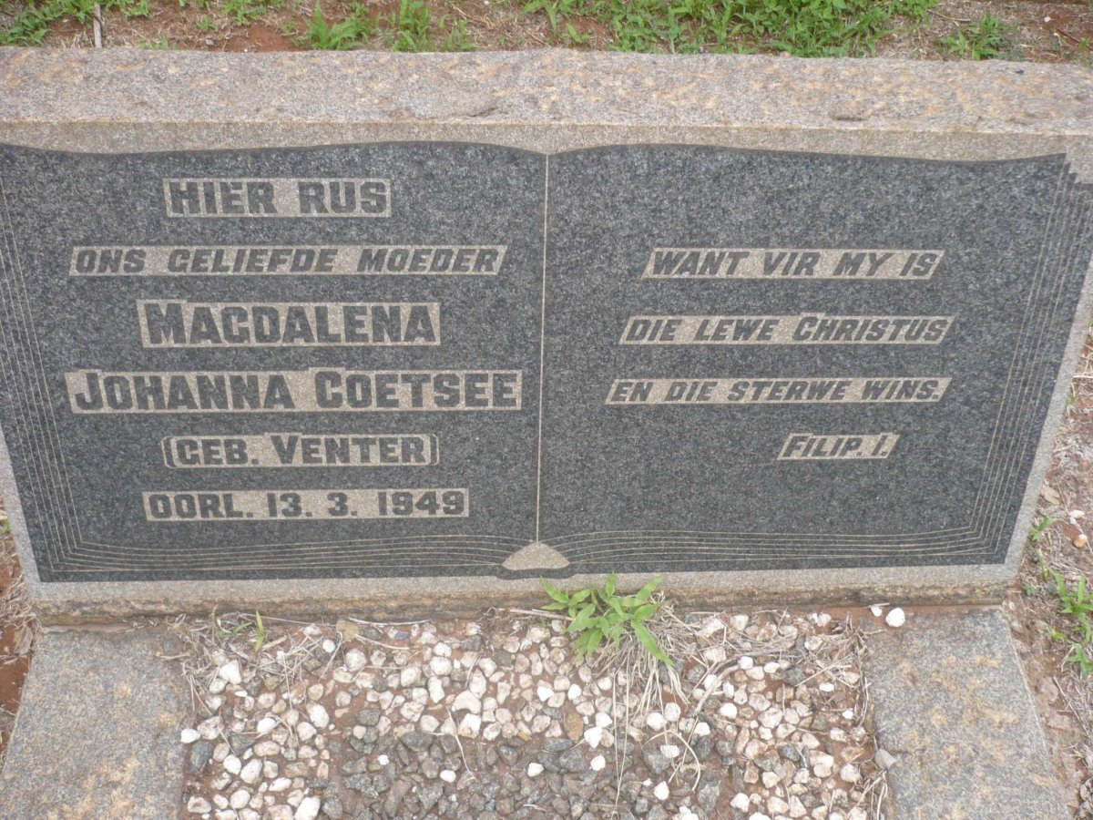COETSEE Magdalena Johanna nee VENTER -1949