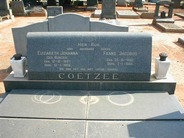 COETZEE Frans Jacobus 1892-1965 &amp; Elizabeth Johanna BURGER 1897-1955