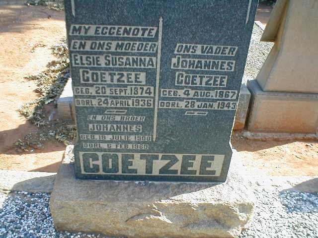 COETZEE Johannes 1867-1943 &amp; Elsie Susanna 1874-1936 :: COETZEE Johannes 1900-1960