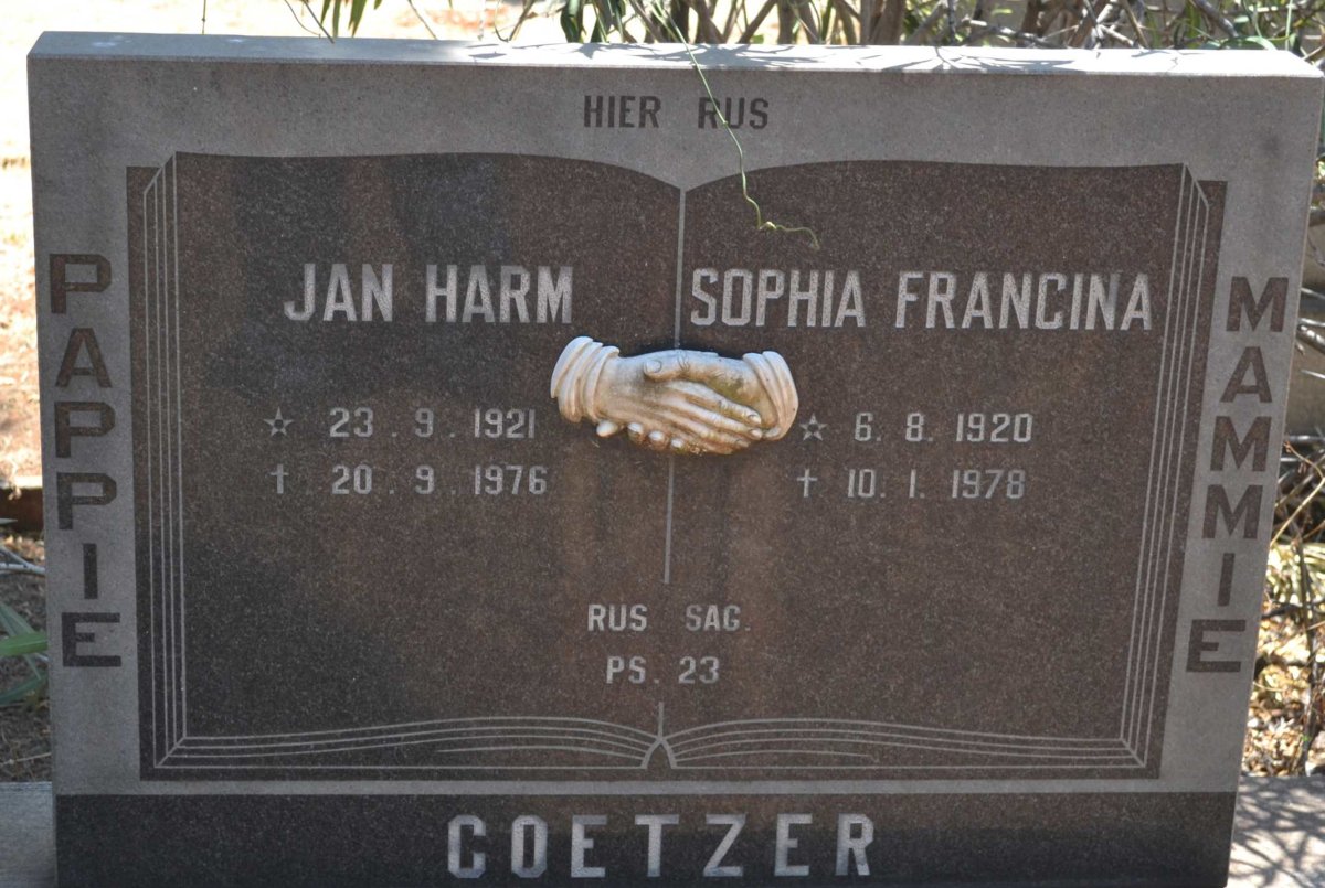 COETZER Jan Harm 1921-1976 &amp; Sophia Francina 1920-1978