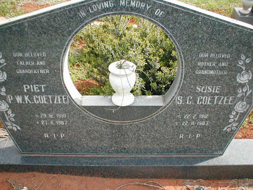 COETZEE P.W.K. 1919-1987 &amp; S.C. 1912-1987