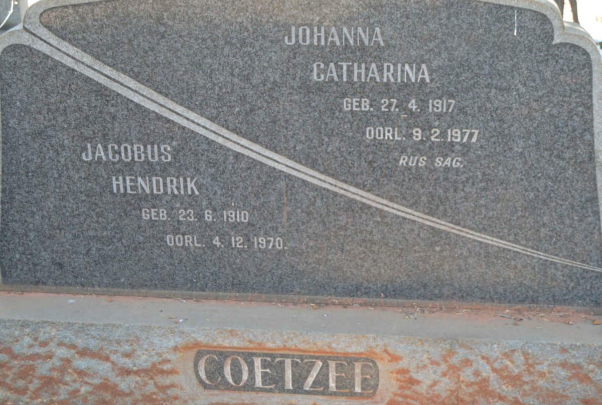 COETZEE Jacobus Hendrik 1910-1970 &amp; Johanna Catharina 1917-1977