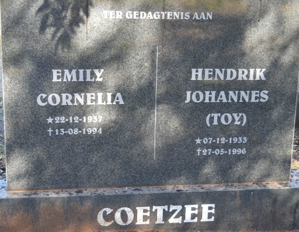 COETZEE Hendrik Johannes 1933-1996 &amp; Emily Cornelia 1937-1994