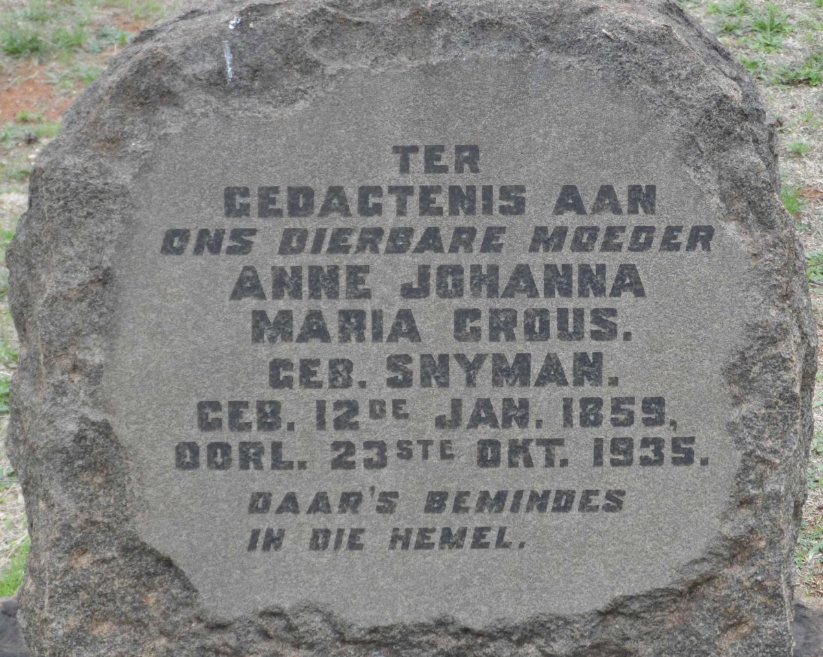 CROUS Anne Johanna Maria nee SNYMAN 1859-1935
