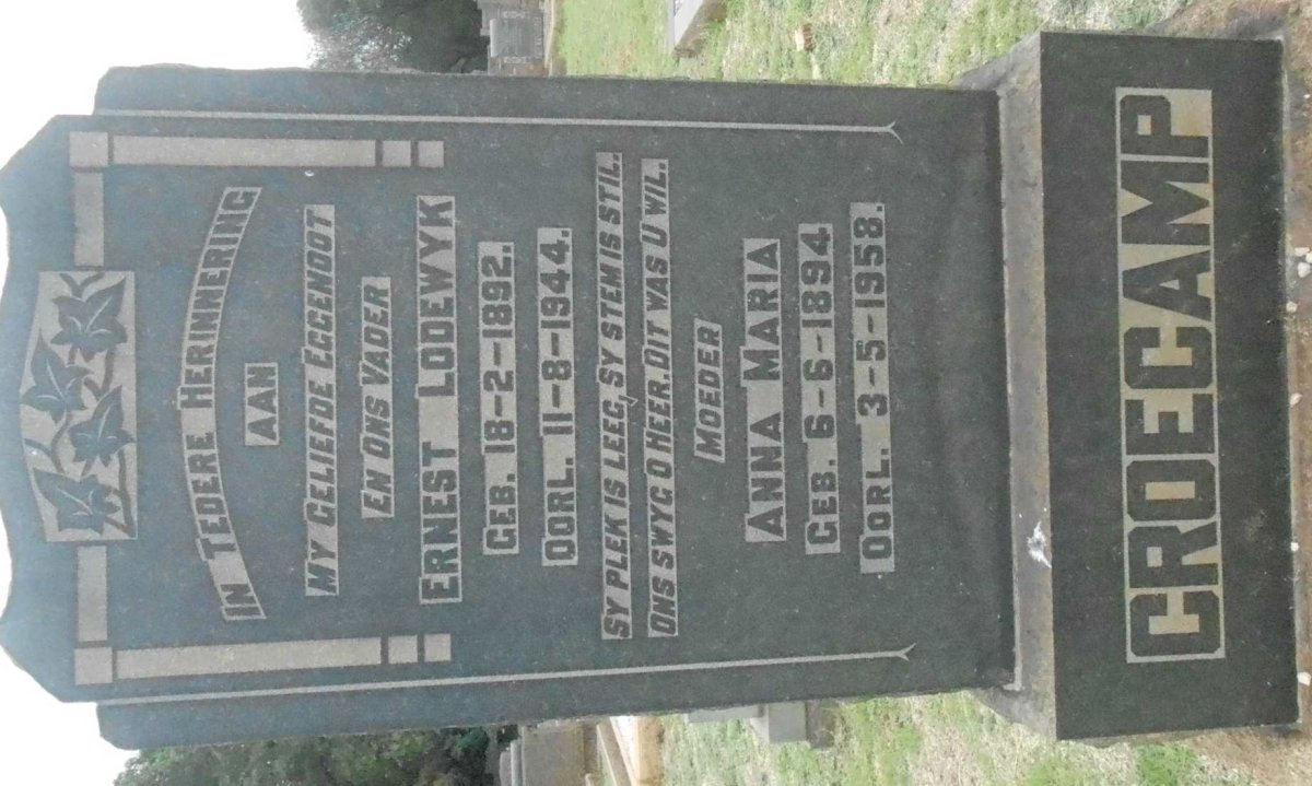 CROECAMP Ernest Lodewyk 1892-1944 &amp; Anna Maria 1894-1958