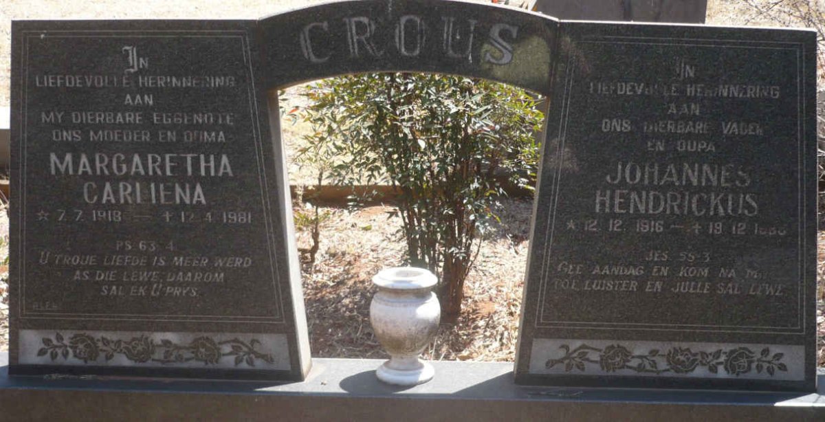 CROUS Johannes Hendrickus 1916-19?? &amp; Margaretha Carliena 1918-1981