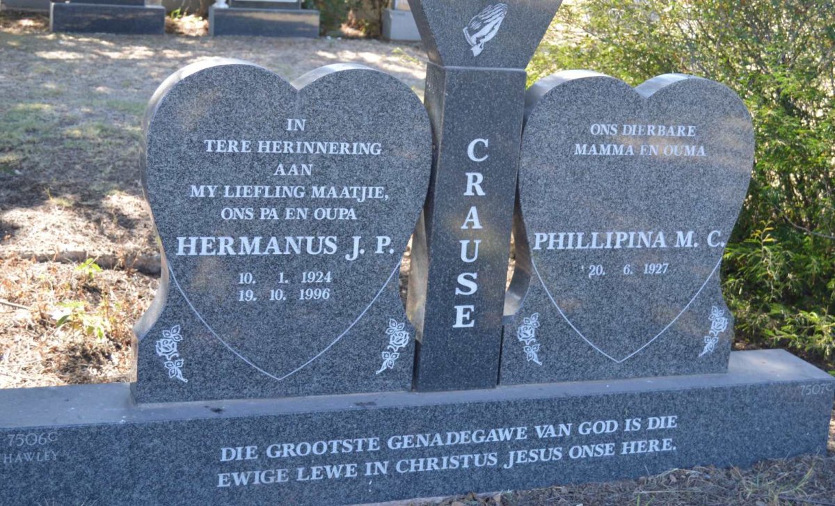 CRAUSE Hermanus J.P. 1924-1996 &amp; Phillipina M.C. 1927-