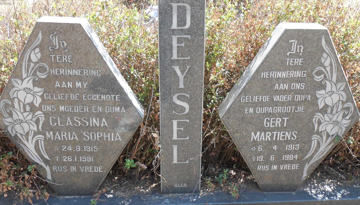 DEYSEL Gert Martiens 1913-1984 &amp; Classina Maria Sophia 1915-1981