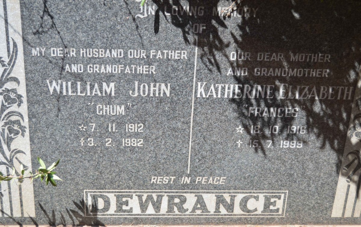 DEWRANCE William John 1912-1982 &amp; Katherine Elizabeth 1916-1999