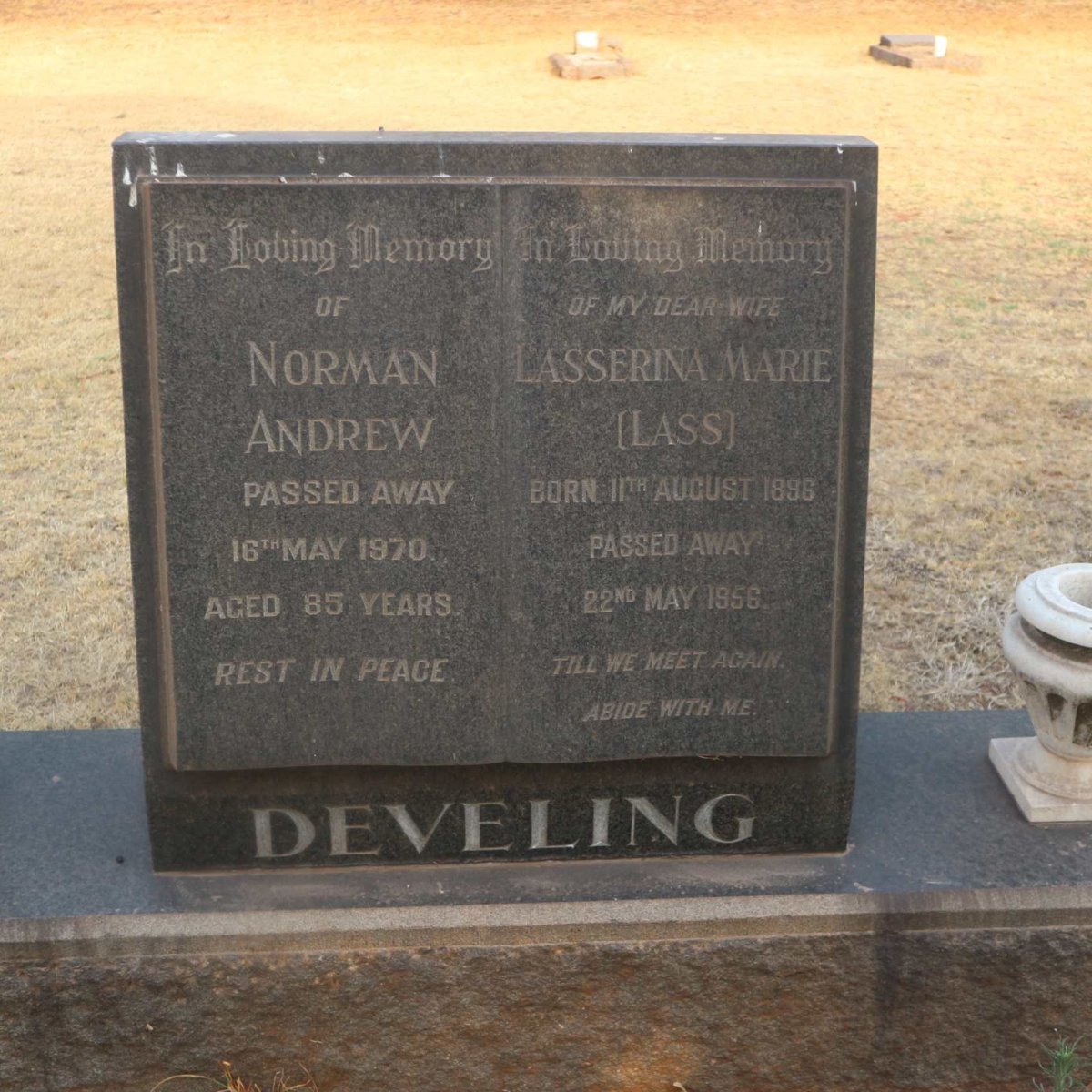 DEVELING Norman Andrew -1970 &amp; Lasserina Marie 1896-1956