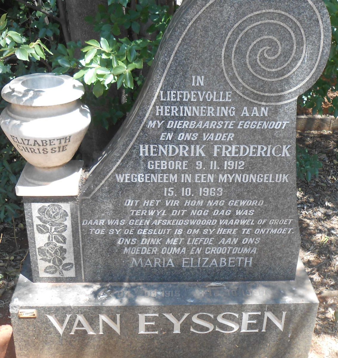 EYSSEN Hendrik Frederick, van 1912-1963 &amp; Maria Elizabeth 1915-1997