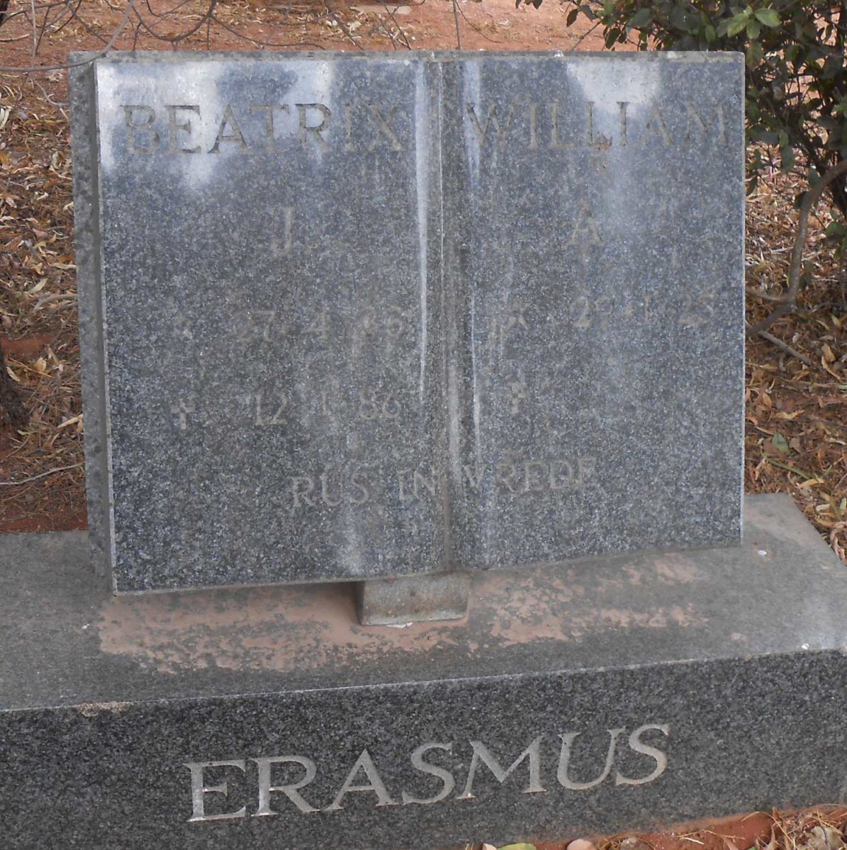 ERASMUS William 1925- &amp; Beatrix 1936-1986