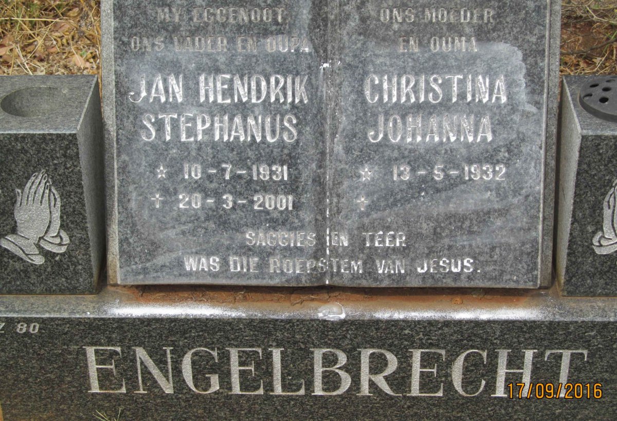 ENGELBRECHT Jan Hendrik Stephanus 1931-2001 &amp; Christina Johanna 1932-