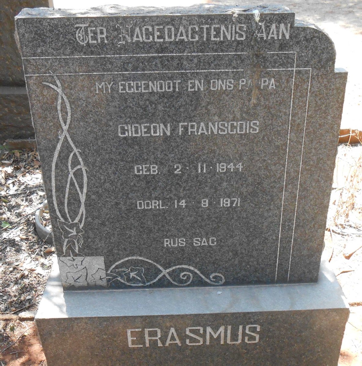 ERASMUS Gideon Franscois 1944-1971