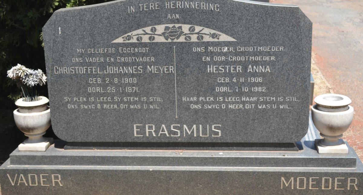 ERASMUS Christoffel Johannes Meyer 1900-1971 &amp; Hester Anna 1906-1982