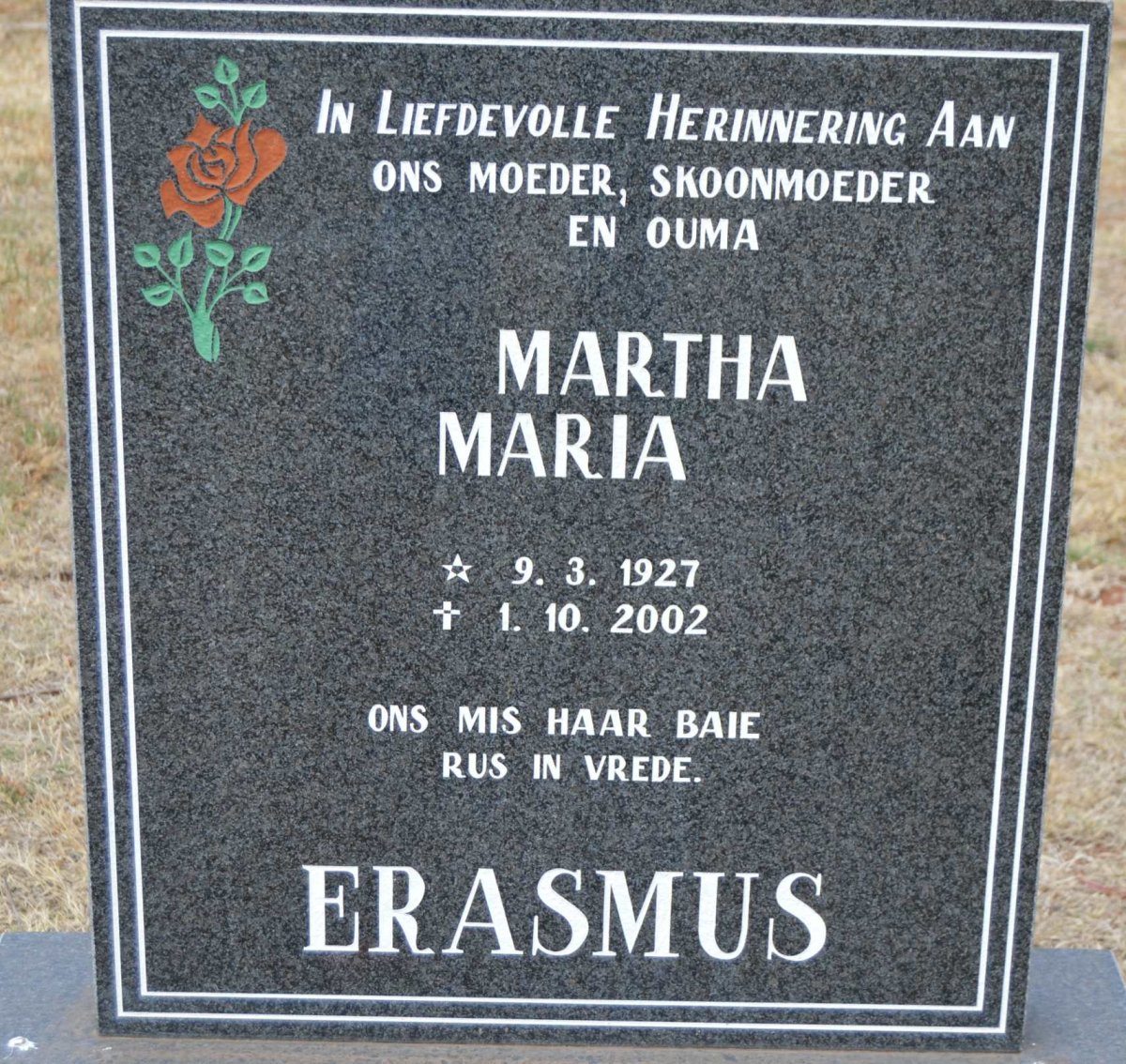 ERASMUS Martha Maria 1927-2002