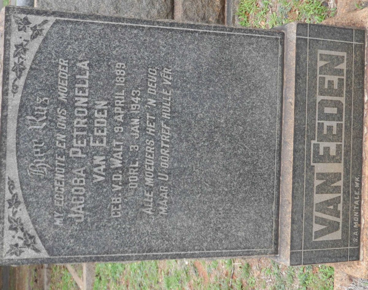 EEDEN Jacoba Petronella, van nee V.D. WALT 1889-1943